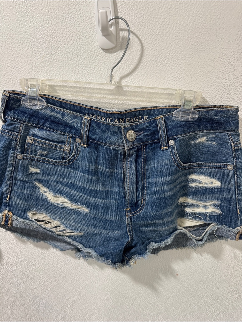 American Eagle Outfitters Women's Distressed Denim Shorts - Blue